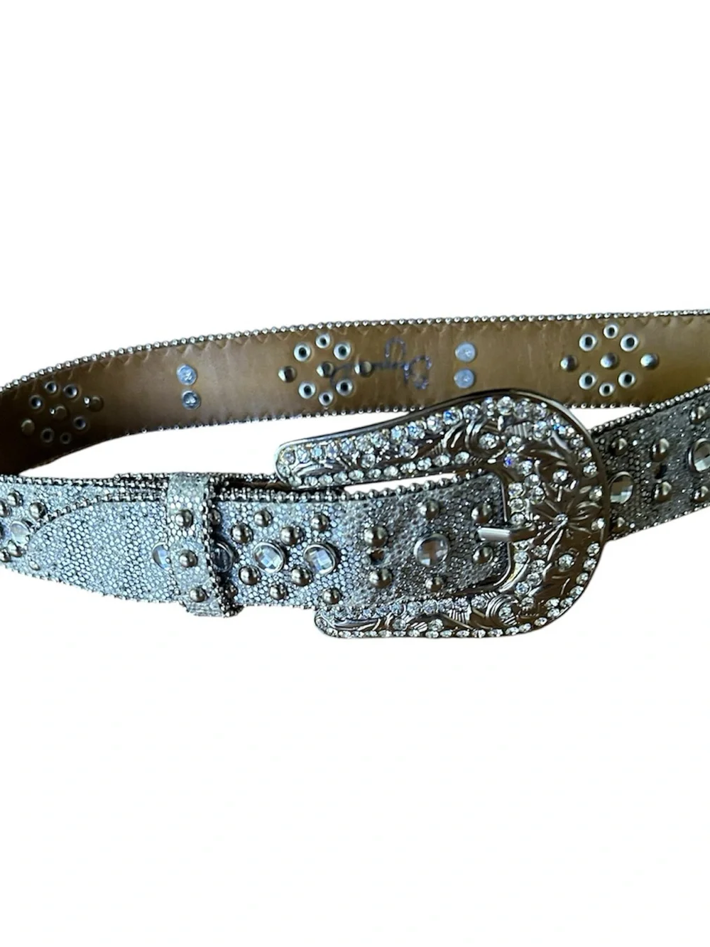 ~Sparkling Silver Crosses  Rhinestone Leather Girl's Western Belt